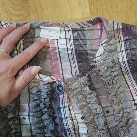 Next pink metallic button down blouse girls size 10 years - Picture 5 of 7